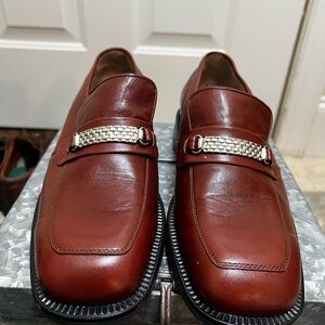 Vintage Brown Leather Slip-On Loafers with Silver Accent